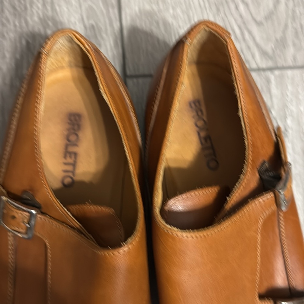 Broletto Brown Leather Mens Double Monk Strap Dress Shoe - Picture 3 of 6